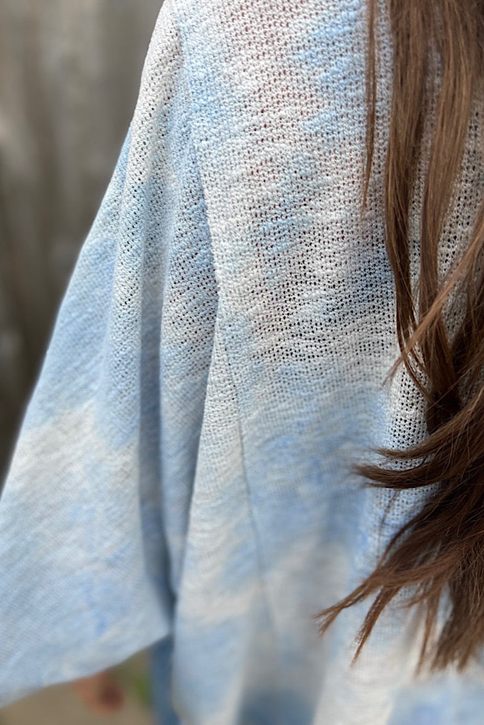 Blue Tie Dye Boho Dolman Sleeve Summer Sweater