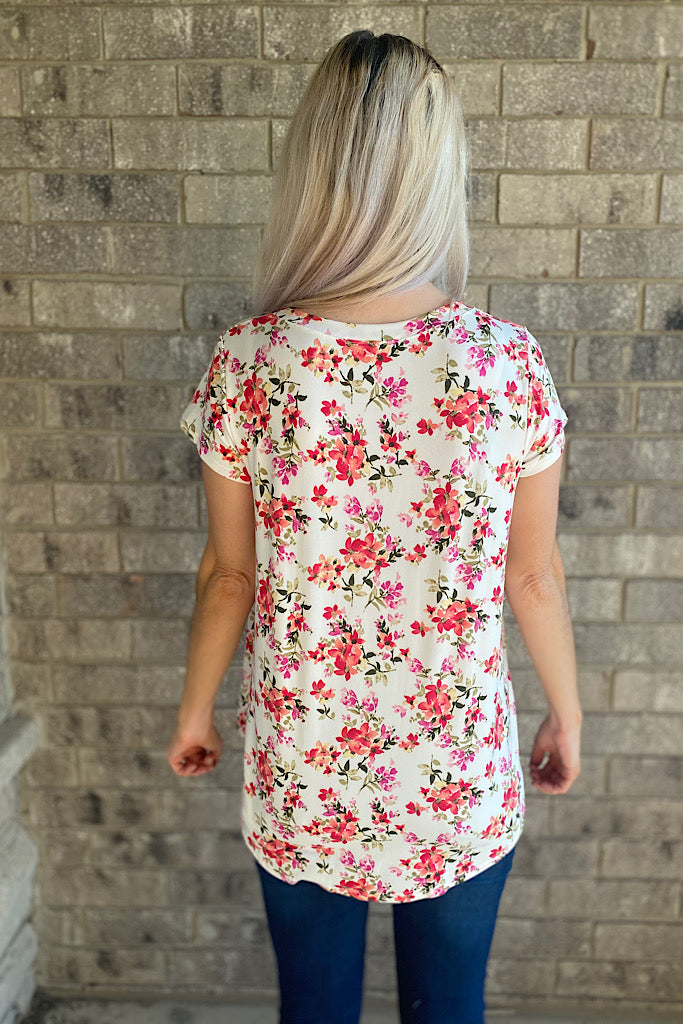 Ice Cream Date Ivory Floral Short Sleeve Top