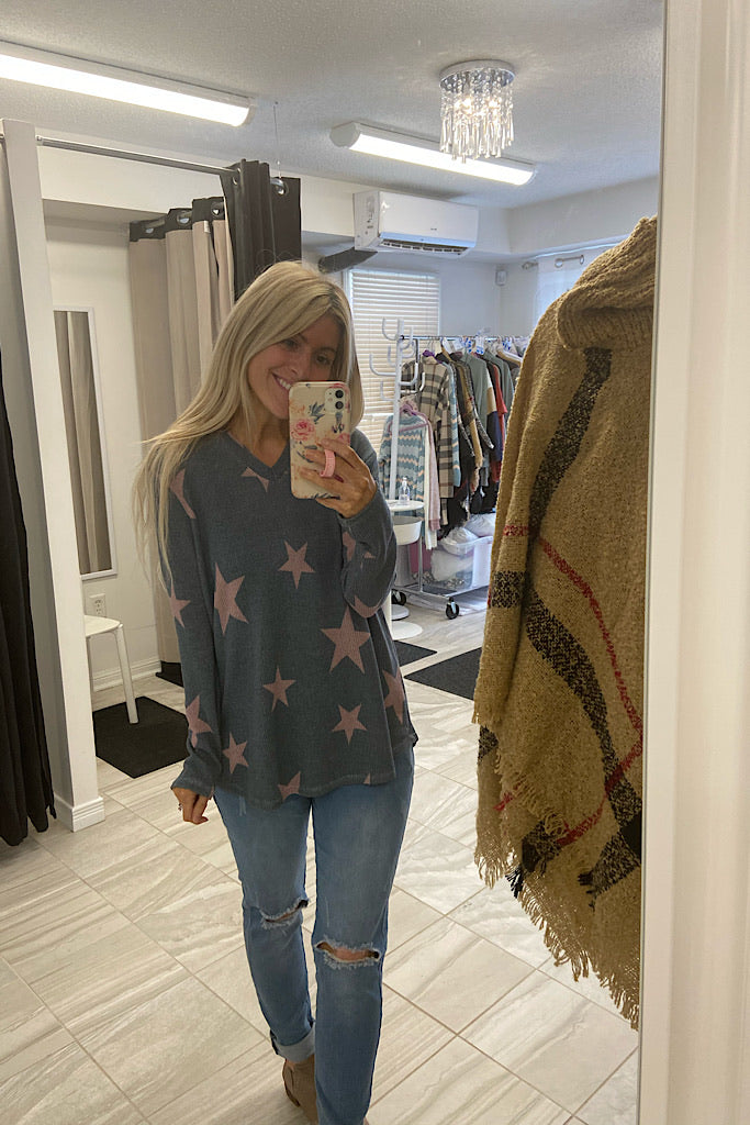 Star Waffle Lightweight Hoodie Top