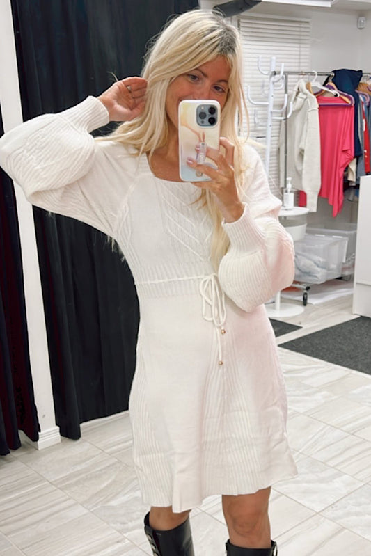 Pretty in Cream Cable Knit Sweater Dress-SALE