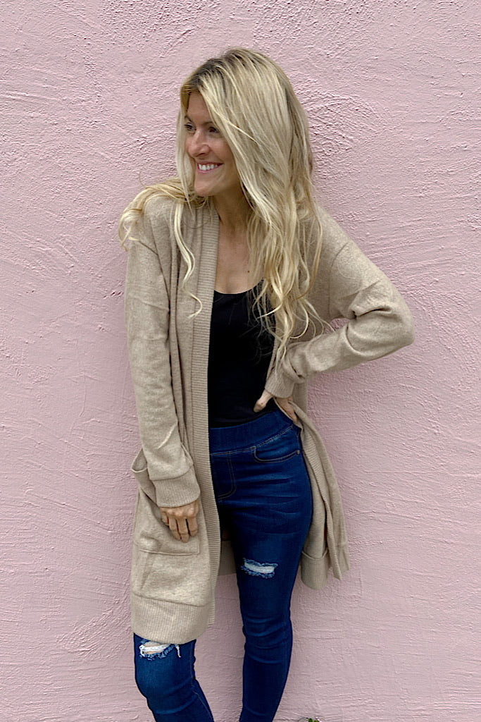 Taupe Soft Brushed Pocket Cardigan