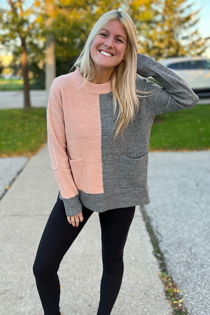 Pink Colour Block Sweater-SALE