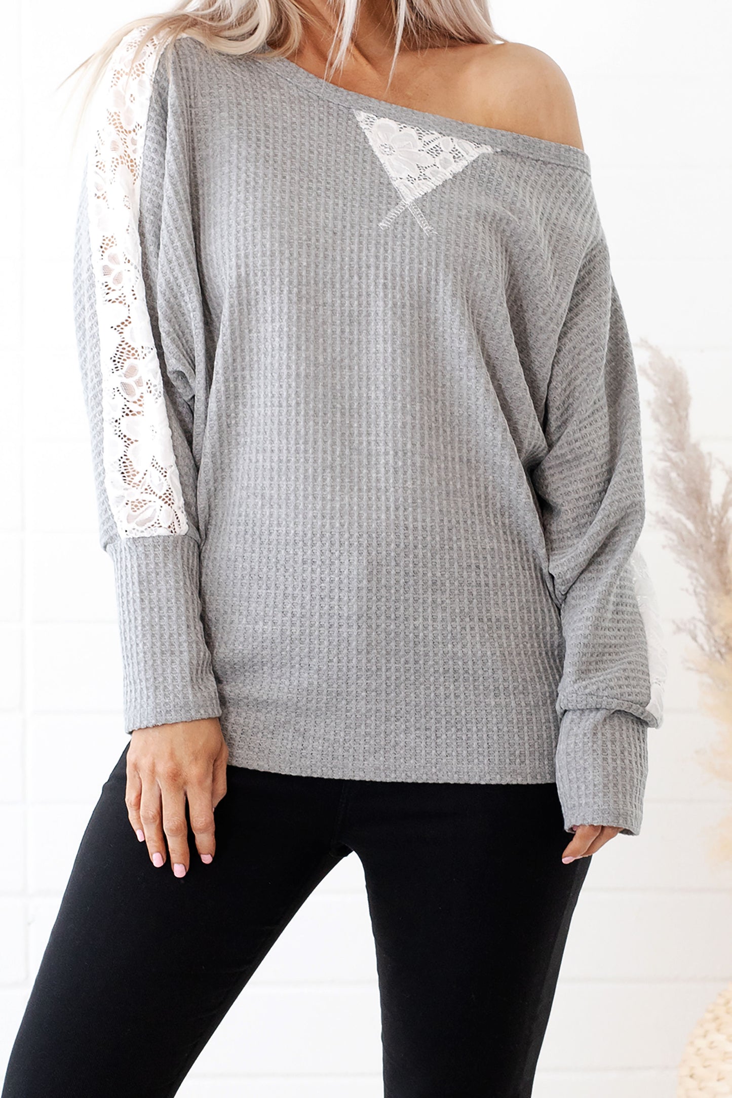 Grey Lace Love Waffle Top