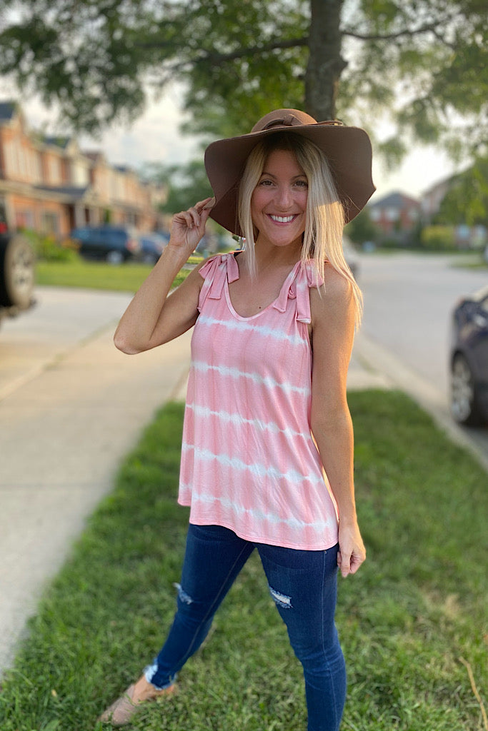 Blush Tie Dye Knot Shoulder Tank Top