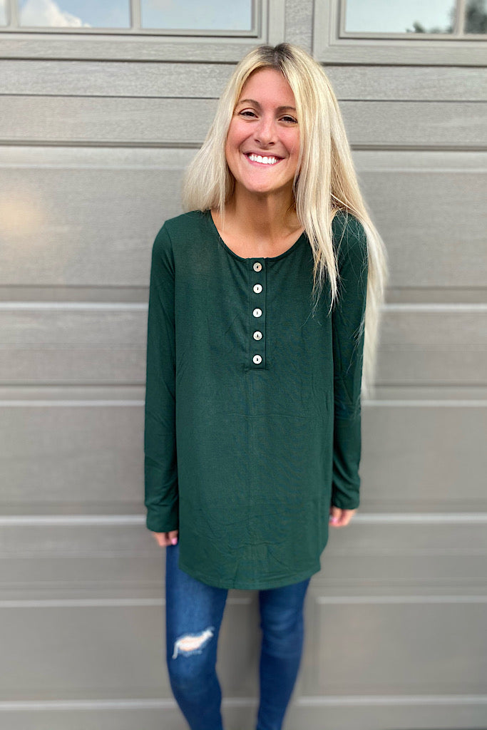 Trina Hunter Green Button Top-SALE