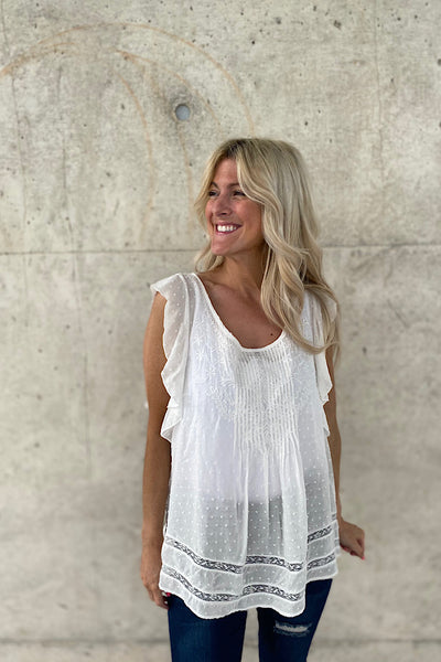 Garden Brunch White Ruffle Sleeve Blouse