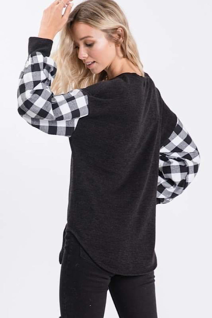 Black & White Plaid Tie Top