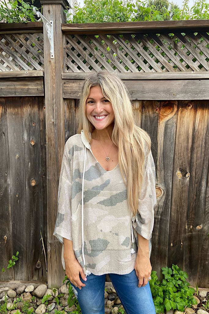 Adorable Camo Kangaroo Pocket Summer Sweater