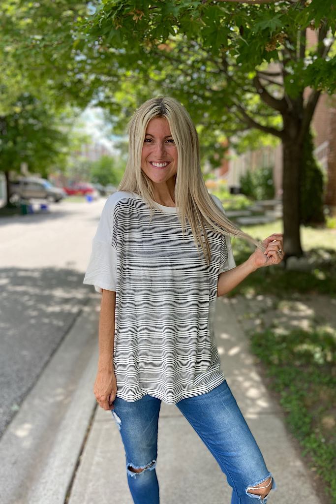 Contrast Striped French Knit Top