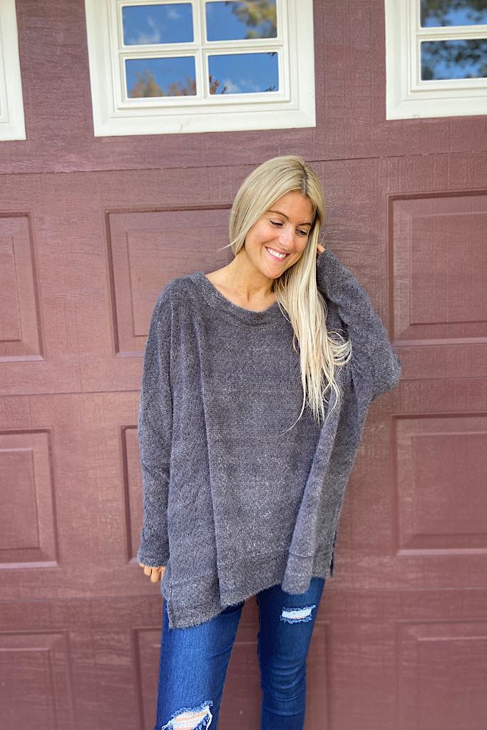 Charocal Brushed Eyelash Knit Top-Restocked