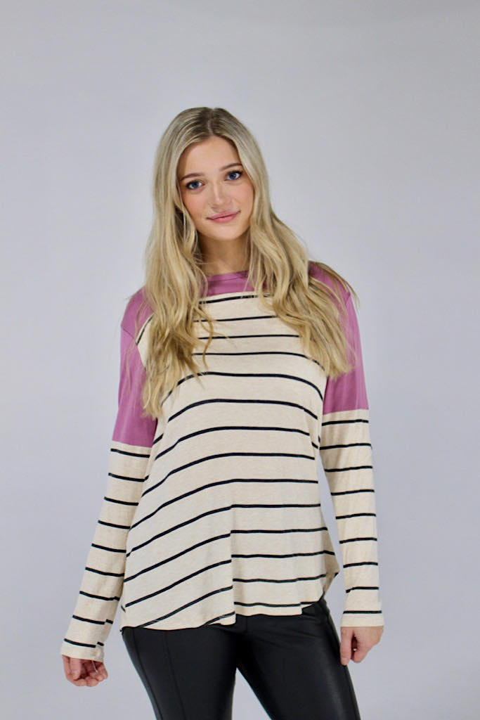 Mauve Elbow Patch Contrast Top