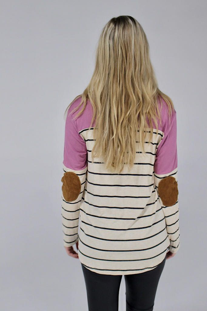 Mauve Elbow Patch Contrast Top
