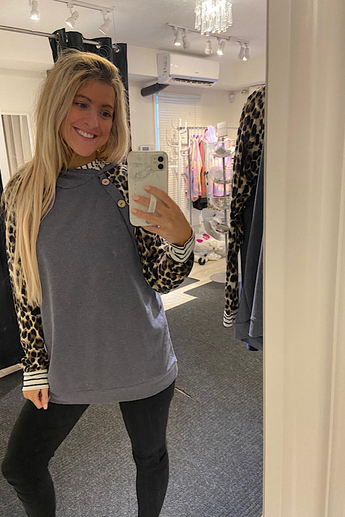 Animal Print Sleeve Hooded Top