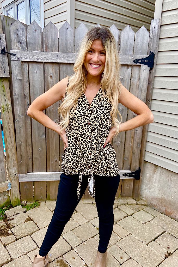Animal Print Button Detail Tie Tank Top-New Arrival Promo