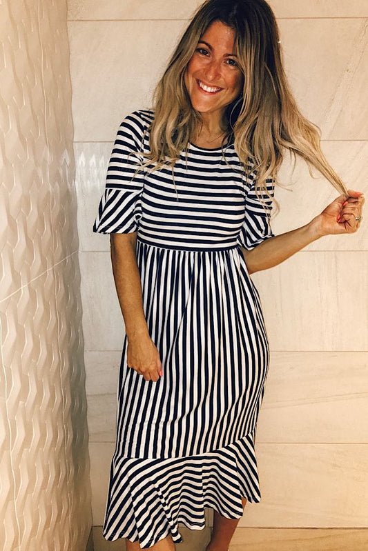 Coveted Striped Navy Mermaid Hem Dress