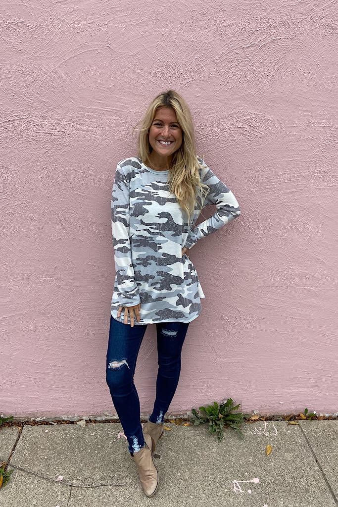 Pretty In Light Grey Camo Top