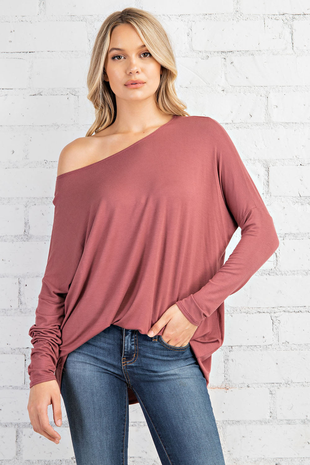 Cozy Fall Jersey Long Sleeve Tunic-Red Bean
