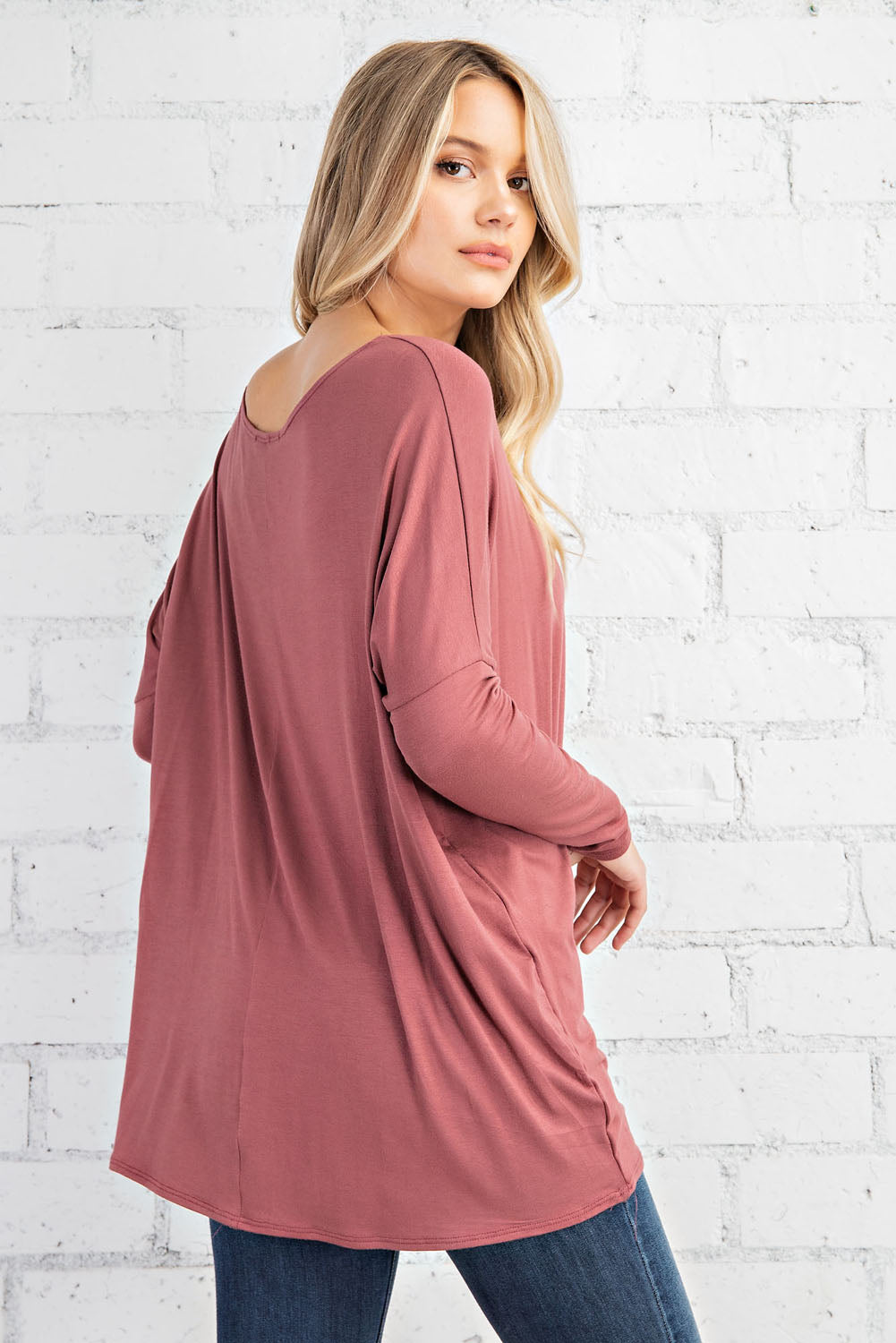 Cozy Fall Jersey Long Sleeve Tunic-Red Bean